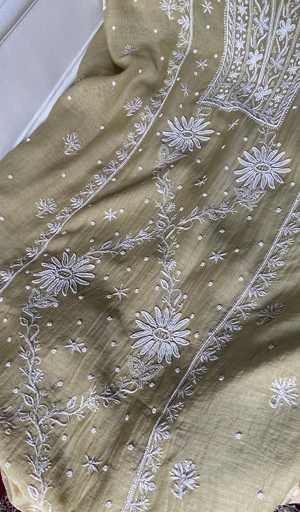 Women's Lakhnavi Handcrafted Mul Chanderi UnStitched Kurta And Dupatta Set - HONC0343238