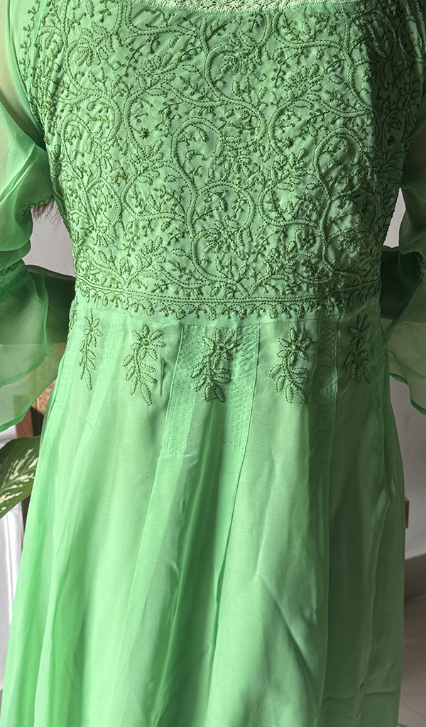 Women's Lakhnavi Handcrafted Faux-Georgette Chikankari Anarkali Dress - HONC0389400