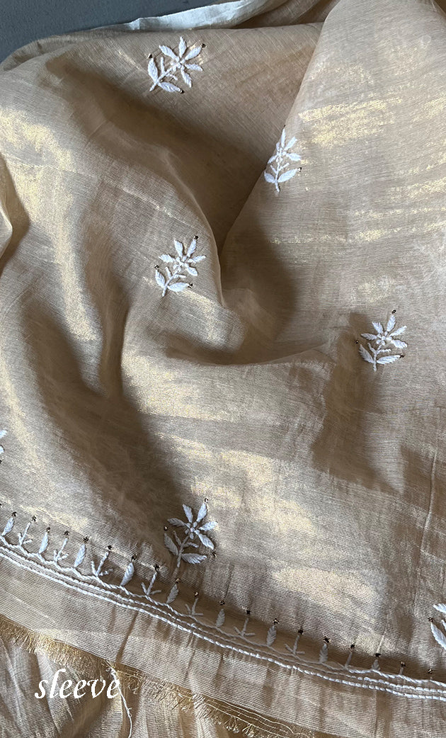 Women's Lakhnavi Handcrafted Tissue Chanderi Unstitched Kurta And Dupatta Set - HONC0278200