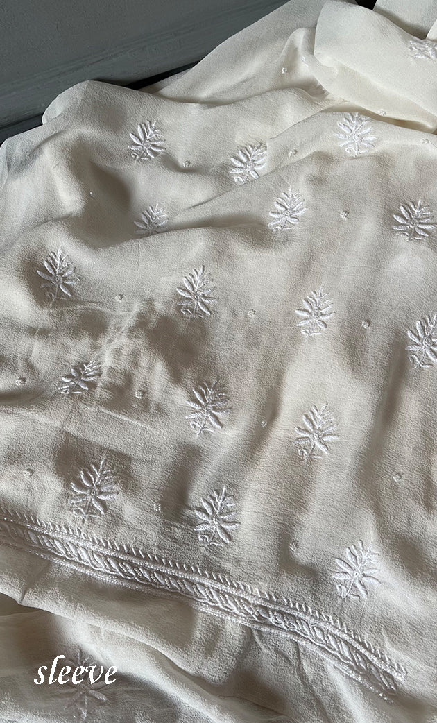 Women's Lakhnavi Handcrafted Pure Silk Georgette Unstitched Chikankari Kurta And Dupatta Set- HONC0294499
