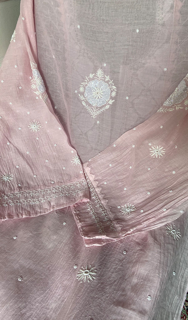 Women's Lakhnavi Handcrafted Mul Chanderi Semi Stitched Kurta And Dupatta Set
