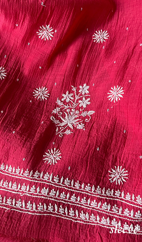 Women's Lakhnavi Handcrafted Mul Chanderi Unstitched Kurta And Dupatta Set - HONC0282259