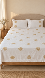 Lakhnavi Handcrafted Cotton Chikankari Bedsheet Set - HONC0373294