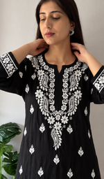 Women's Lucknowi Handcrafted Modal Cotton Chikankari Anarkali Dress - HONC0231034