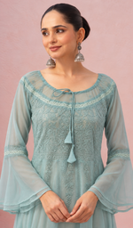 Aadab Women's Lakhnavi Handcrafted Faux-Georgette Chikankari  Anarkali Dress - HONC038964