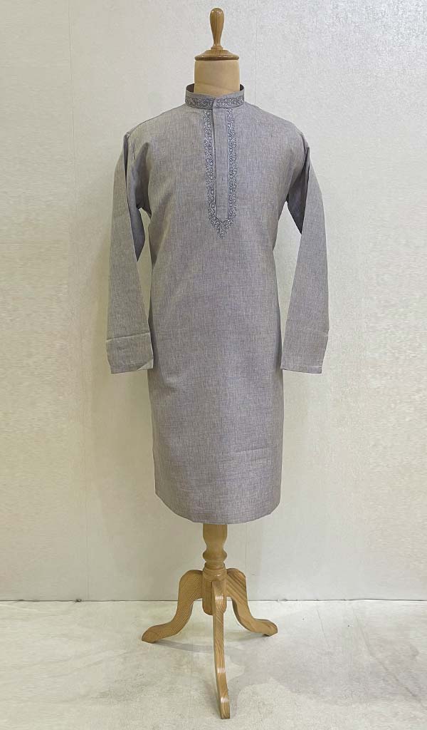 Men's Lucknowi Handcrafted Cotton Chikankari Kurta - HONC082755