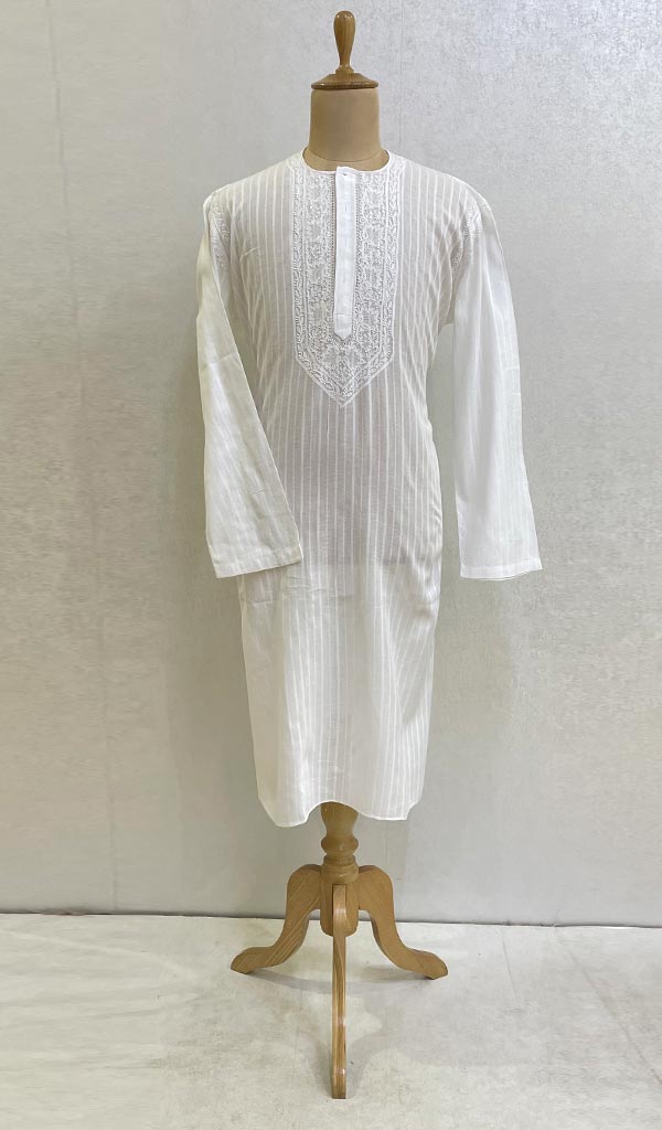 Men's Lucknowi Handcrafted Cotton Chikankari Kurta - HONC096546