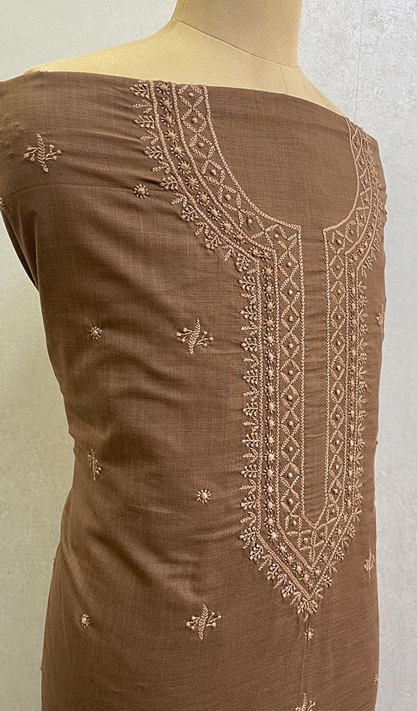Lucknowi Handcrafted Cotton Chikankari Unstitched Men's Kurta Fabric - HONC0108795