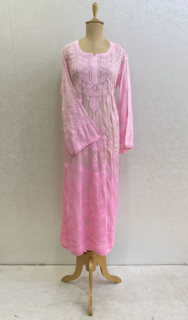 Women's Lakhnavi Handcrafted Viscose Georgette Chikankari Gown - HONC093563