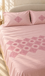 Lakhnavi Handcrafted Cotton Chikankari Bedsheet Set - HONC0394537