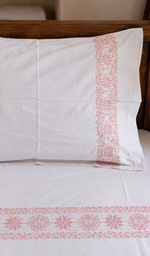 Lakhnavi Handcrafted Cotton Chikankari Bedsheet Set - HONC0364220