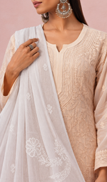 Women's Lucknowi Handcrafted Kota Cotton Chikankari Dupatta - HONC0386526
