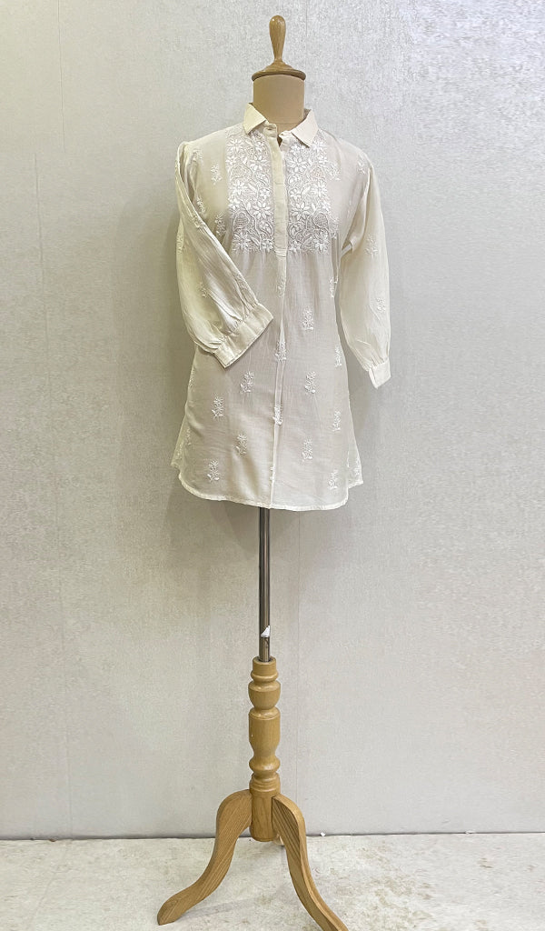 Women's Lakhnavi Handcrafted Chanderi Silk Chikankari Top - HONC0166345