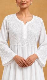 Women's Lucknowi Handcrafted Mul Cotton Chikankari Anarkali Dress- HONC0151137