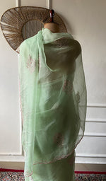 Load image into Gallery viewer, Women's Lucknowi Handcrafted Pure Organza Silk Chikankari Saree - HONC0356072