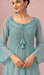 Aadab Women's Lakhnavi Handcrafted Faux-Georgette Chikankari  Anarkali Dress - HONC038964