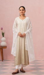 Women's Lucknowi Handcrafted Kota Cotton Chikankari Dupatta - HONC0386482
