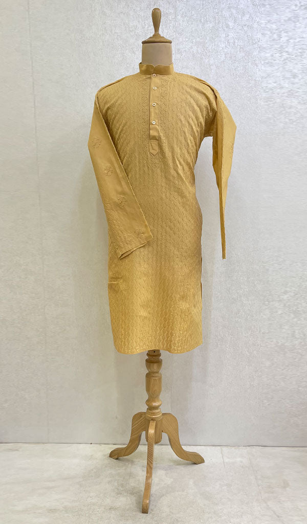 Men's Lucknowi Handcrafted Cotton Chikankari Kurta - HONC0114555