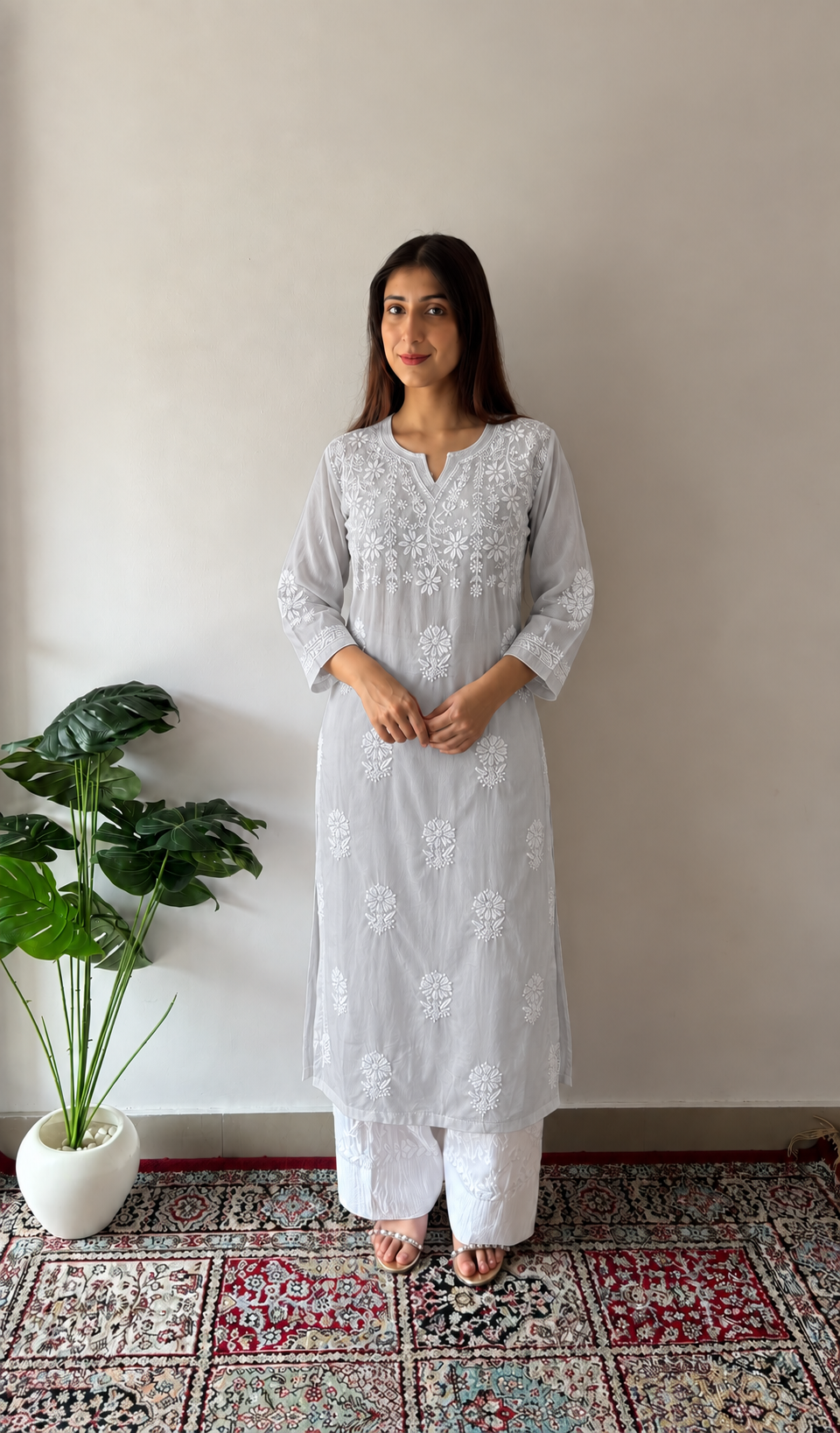 Mahek  Women's Lucknowi Handcrafted Cotton Chikankari Kurti - HONC0109608