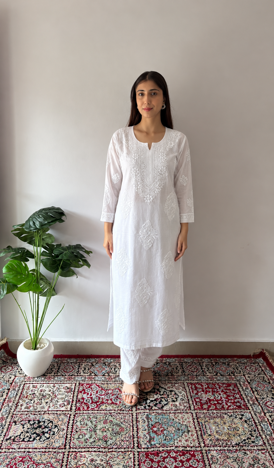 Women's Lucknowi Handcrafted Cotton Chikankari Kurti - HONC0207352