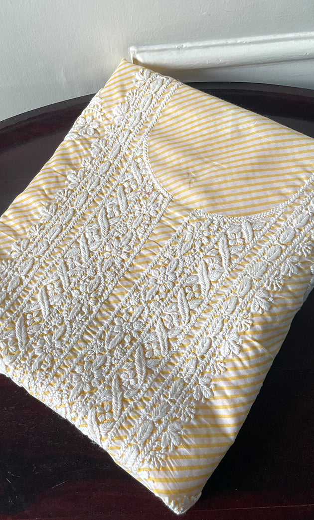 Shumaira Women's Lakhnavi Handcrafted Cotton Chikankari Unstitched Kurti Fabric - HONC0326379