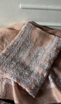 Gulalai Women's Lakhnavi Handcrafted Pure Organza Chikankari Unstitched Kurta And Dupatta Set- HONC0339020