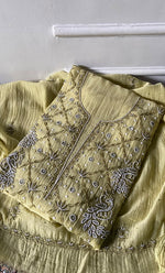Load image into Gallery viewer, Women's Lakhnavi Handcrafted Mul Chanderi Unstitched Chikankari Full Suit Material - HONC0339571