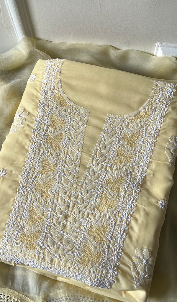 Farah Women's Lakhnavi Handcrafted Cotton Chikankari Suit Material-  HONC0265527