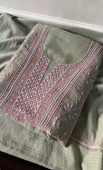 将图像加载到图库查看器中， Mehr Women&#39;s Lakhnavi Handcrafted Maheshwari Mul Chanderi Unstitched Kurta And Dupatta Set - HONC0294446
