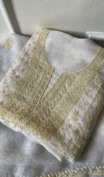 Load image into Gallery viewer, Women&#39;s Lakhnavi Handcrafted Pure Organza Chikankari Unstitched Kurta And Dupatta Set- HONC0271900
