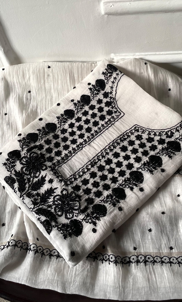 Women's Lakhnavi Handcrafted Mul Chanderi UnStitched Kurta And Dupatta Set - HONC0312362