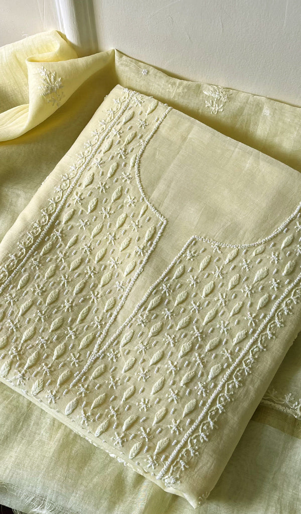 Women's Lakhnavi Handcrafted Mul Chanderi Chikankari Full Suit Material - HONC0279284