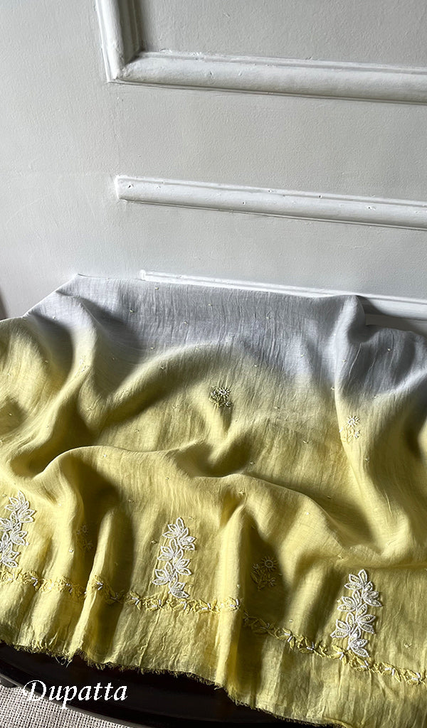 Saziya Women's Lakhnavi Handcrafted Mul Chanderi Semi - stitched Chikankari Full Suit Material - HONC0321283