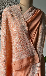 将图像加载到图库查看器中， Women's Lakhnavi Handcrafted Pure Silk Georgette Chikankari Saree - HONC0313294