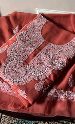 将图像加载到图库查看器中， Laila Women's Lucknowi Handcrafted Faux-Georgette Unstitched  Chikankari Suit Material - HONC0330382
