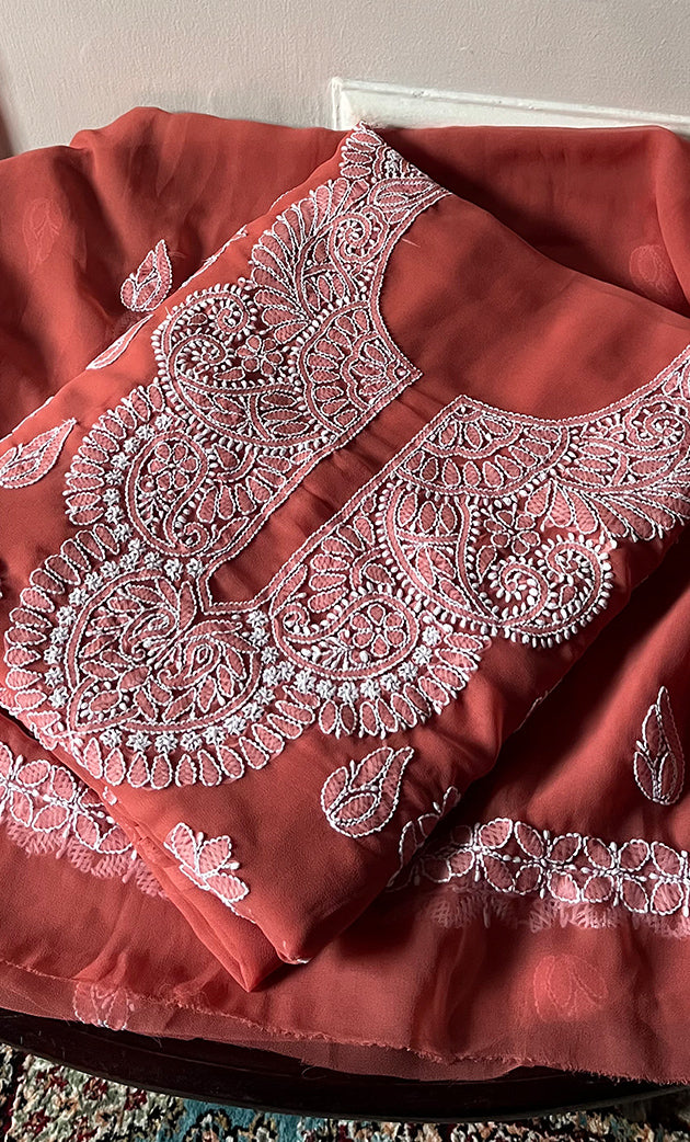 Laila Women's Lucknowi Handcrafted Faux-Georgette Unstitched  Chikankari Suit Material - HONC0330382