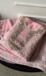 Load image into Gallery viewer, Women&#39;s Lakhnavi Handcrafted Unstitched Faux-Georgette Chikankari Suit Material - HONC0291829
