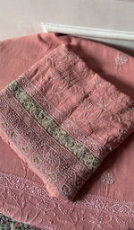 Load image into Gallery viewer, Women's Lakhnavi Handcrafted Pure Silk Georgette Unstitched Chikankari Kurta And Dupatta Set- HONC0271642