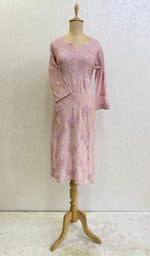Load image into Gallery viewer, Sufi Women&#39;s Lucknowi Handcrafted Chanderi Silk Chikankari Kurti - HONC0126970
