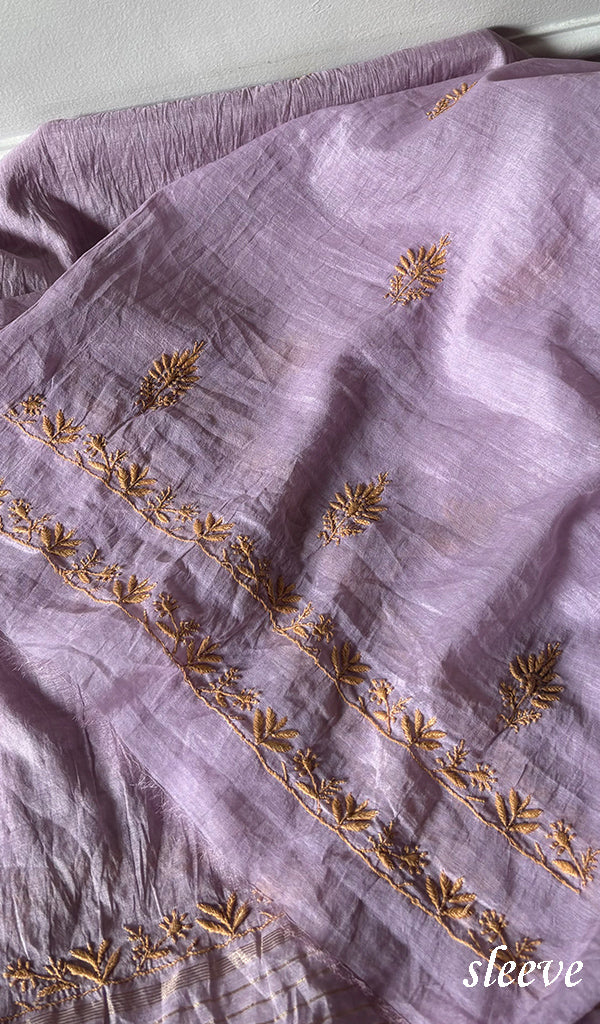 Women's Lakhnavi Handcrafted Chanderi Silk Unstitched Chikankari Full Suit - HONC0351091