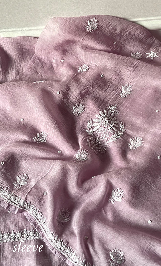 Women's Lakhnavi Handcrafted Unstitched Mul Chanderi Kurta And Dupatta Set - HONC0329033