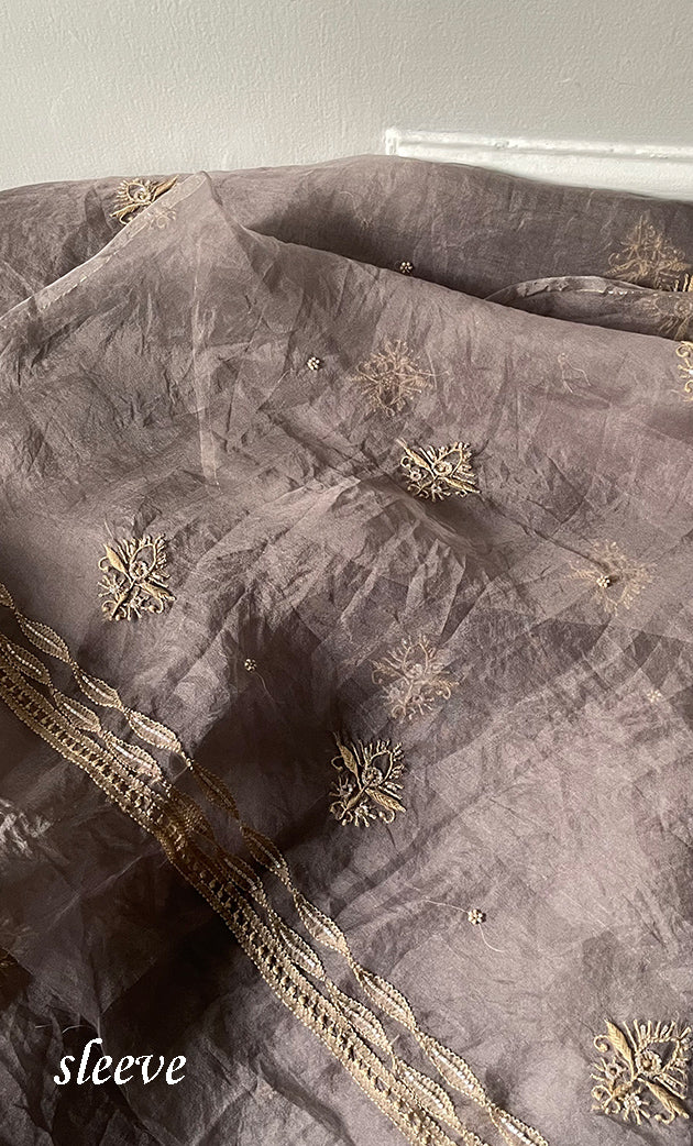 Women's Lakhnavi Handcrafted Pure Organza Chikankari Unstitched Kurta And Dupatta Set- HONC0318665