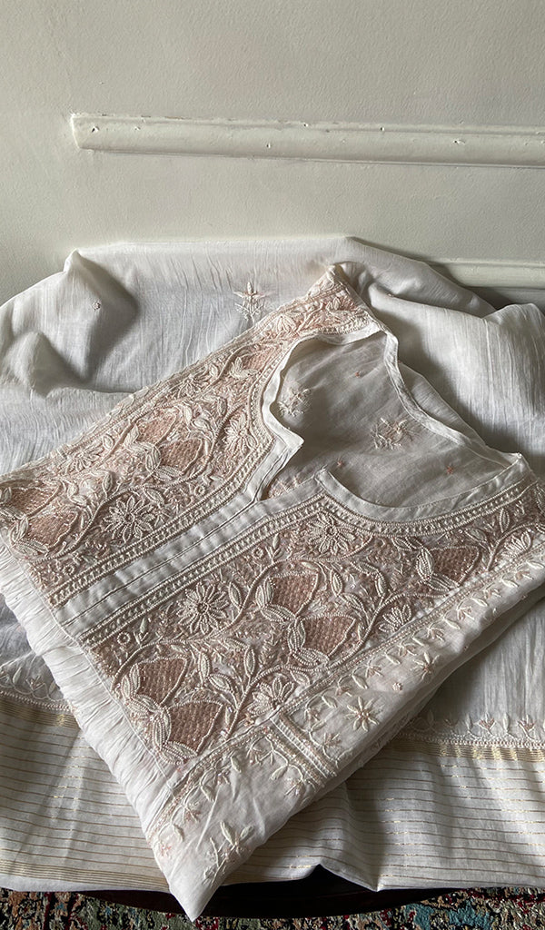 Women's Lakhnavi Handcrafted Mul Chanderi Semi - Stitched Kurta And Dupatta Set -  HONC0343195