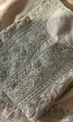 Load image into Gallery viewer, Women&#39;s Lakhnavi Handcrafted Munga Silk Semi - Stitched Chikankari Kurta And Dupatta Set- HONC0259744
