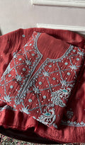 Shirin Women's Lakhnavi Handcrafted Mul Chanderi Unstitched Chikankari Full Suit Material - HONC0339570