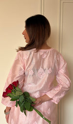 Anika Women's Lucknowi Handcrafted Chanderi Silk Chikankari Top with Farshi Salwar Set .