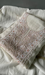 Load image into Gallery viewer, Women&#39;s Lakhnavi Handcrafted Mul Chanderi Unstitched Kurta And Dupatta Set- HONC0313318
