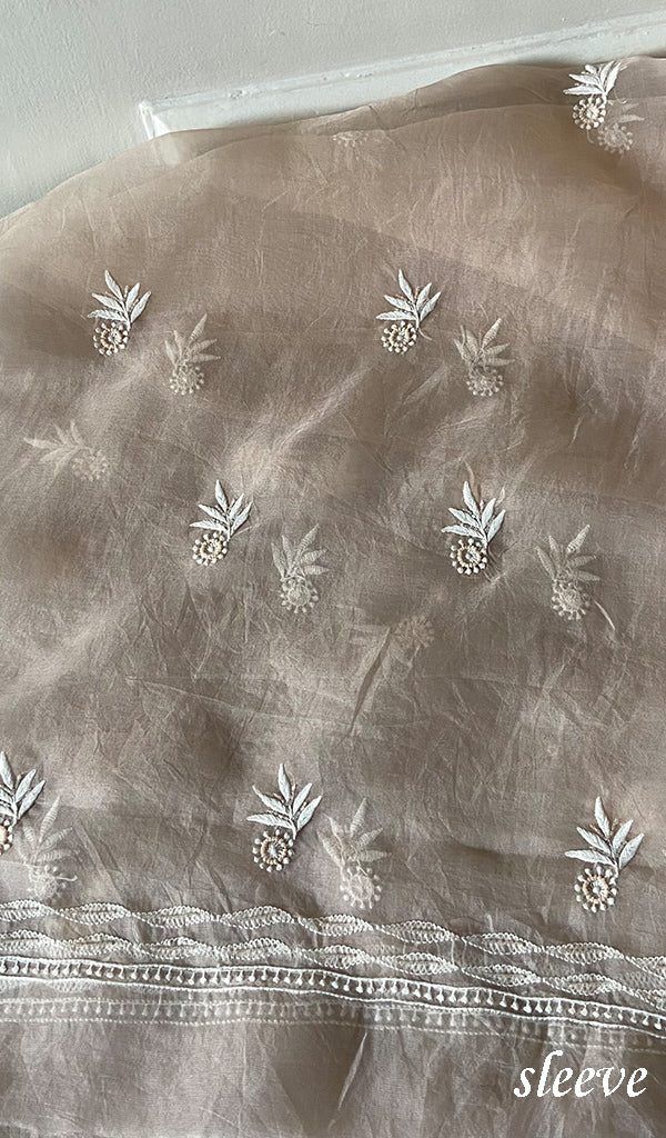 Women's Lakhnavi Handcrafted Pure Organza Chikankari Unstitched Kurta And Dupatta Set- HONC0329219