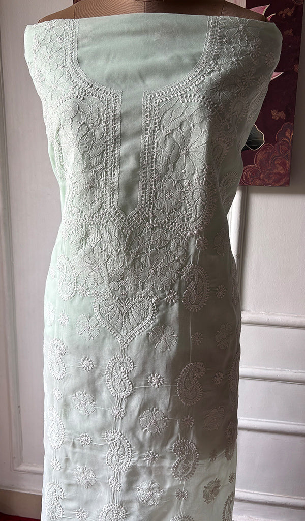 Women's Lakhnavi Handcrafted Cotton Chikankari Unstitched Kurti Fabric - HONC0367467