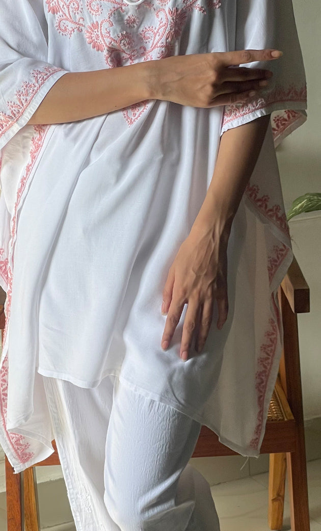 Women's Lucknowi Handcrafted Cotton Chikankari Kaftan - HONC0297354